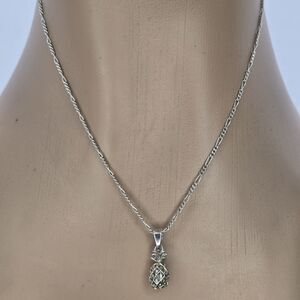 3D Hawaiian Pineapple 18" 2mm Figaro Necklace Silver 925 Set 4.7grams Retro